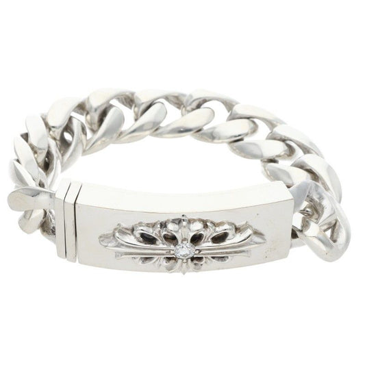 Chrome Hearts ID Flrl Crs Dia Floral ID Classic Link Silver Bracelet