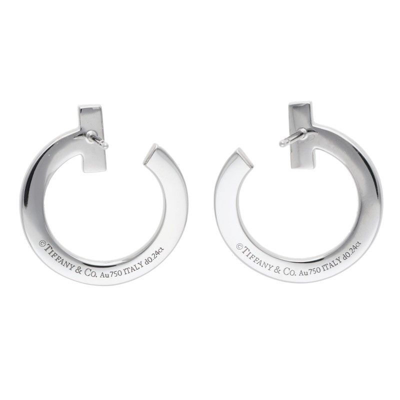 Tiffany & Co T One Open Hoop 18k White Gold Pave Diamond Earrings — view 3