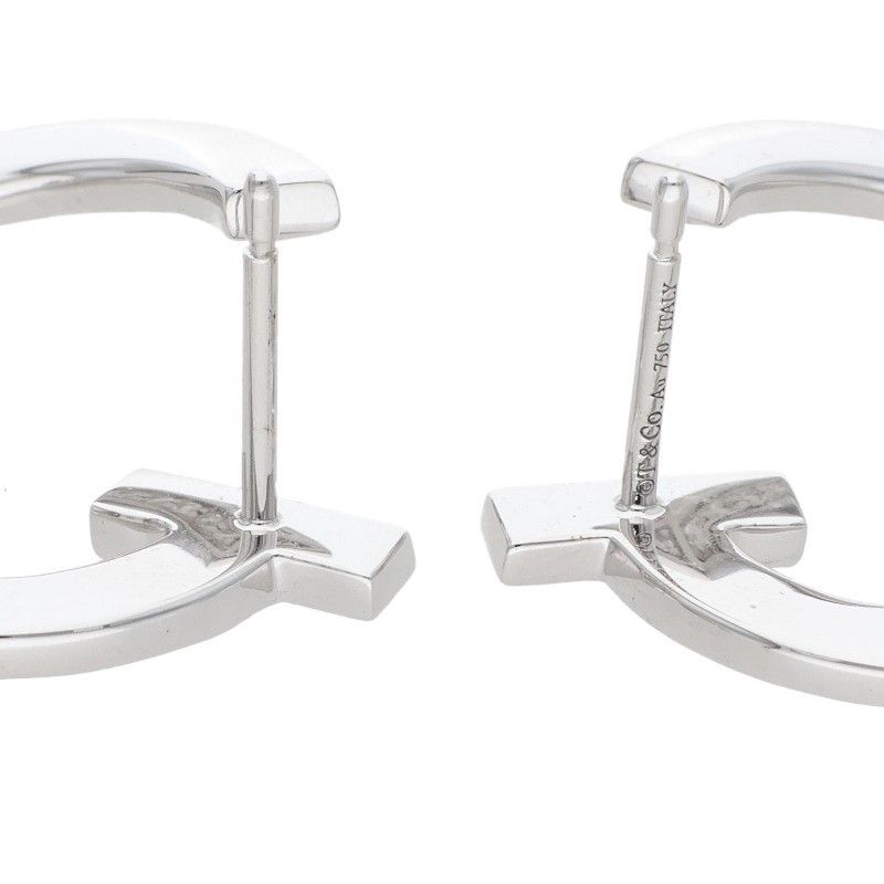 Tiffany & Co T One Open Hoop 18k White Gold Pave Diamond Earrings — view 4