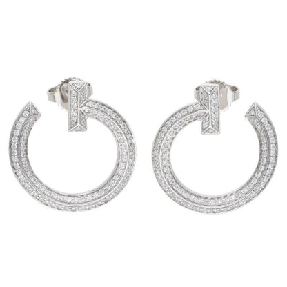 Tiffany & Co T One Open Hoop 18k White Gold Pave Diamond Earrings