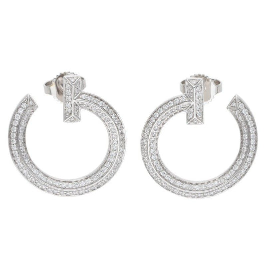 Tiffany & Co T One Open Hoop 18k White Gold Pave Diamond Earrings