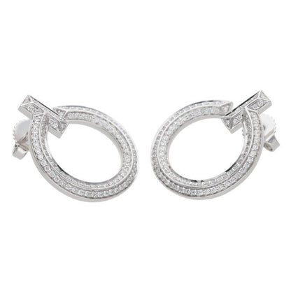 Tiffany & Co T One Open Hoop 18k White Gold Pave Diamond Earrings — view 5