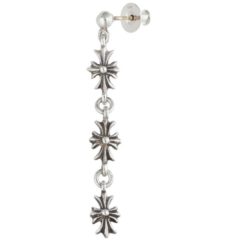 Chrome Hearts Tiny CH Pls 3 Ech Plus 3 Drop Silver Earrings