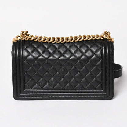 Chanel Boy 25 Chain Shoulder Bag Base CC Logo Lambskin Black — view 2