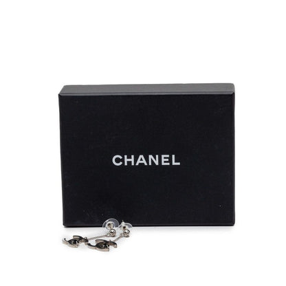 Chanel CC Logo Earrings Silver Black Metal Stone — view 4