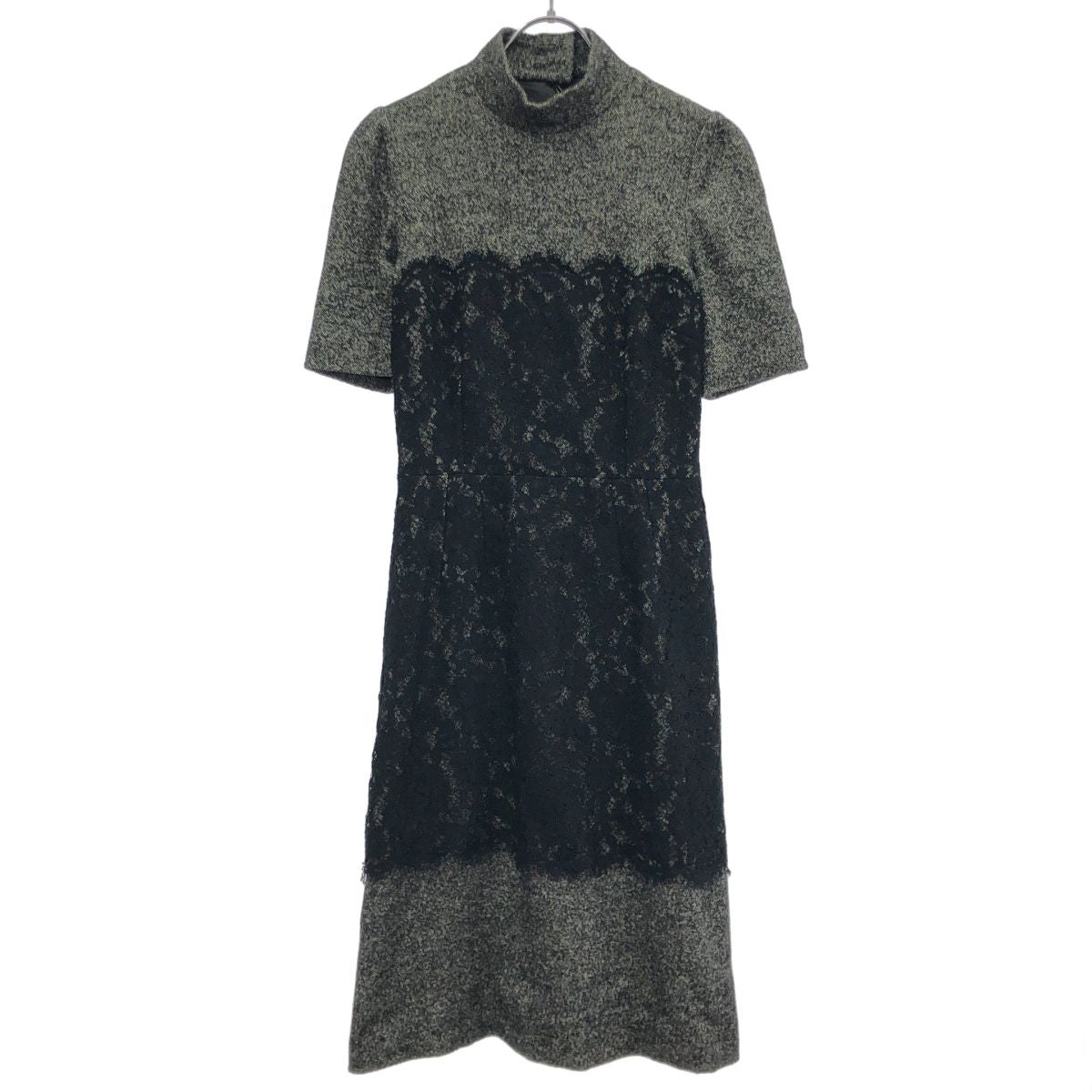 Dolce & Gabbana les Calf Ear Doll Tweed High Neck Dress Gray 40