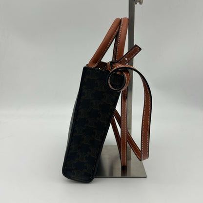 Celine Mini Barty Calcaba 2-Way Shoulder Bag Triomphe Canvas Tan Dark Brown — view 2