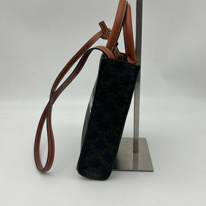 Celine Mini Barty Calcaba 2-Way Shoulder Bag Triomphe Canvas Tan Dark Brown — view 4