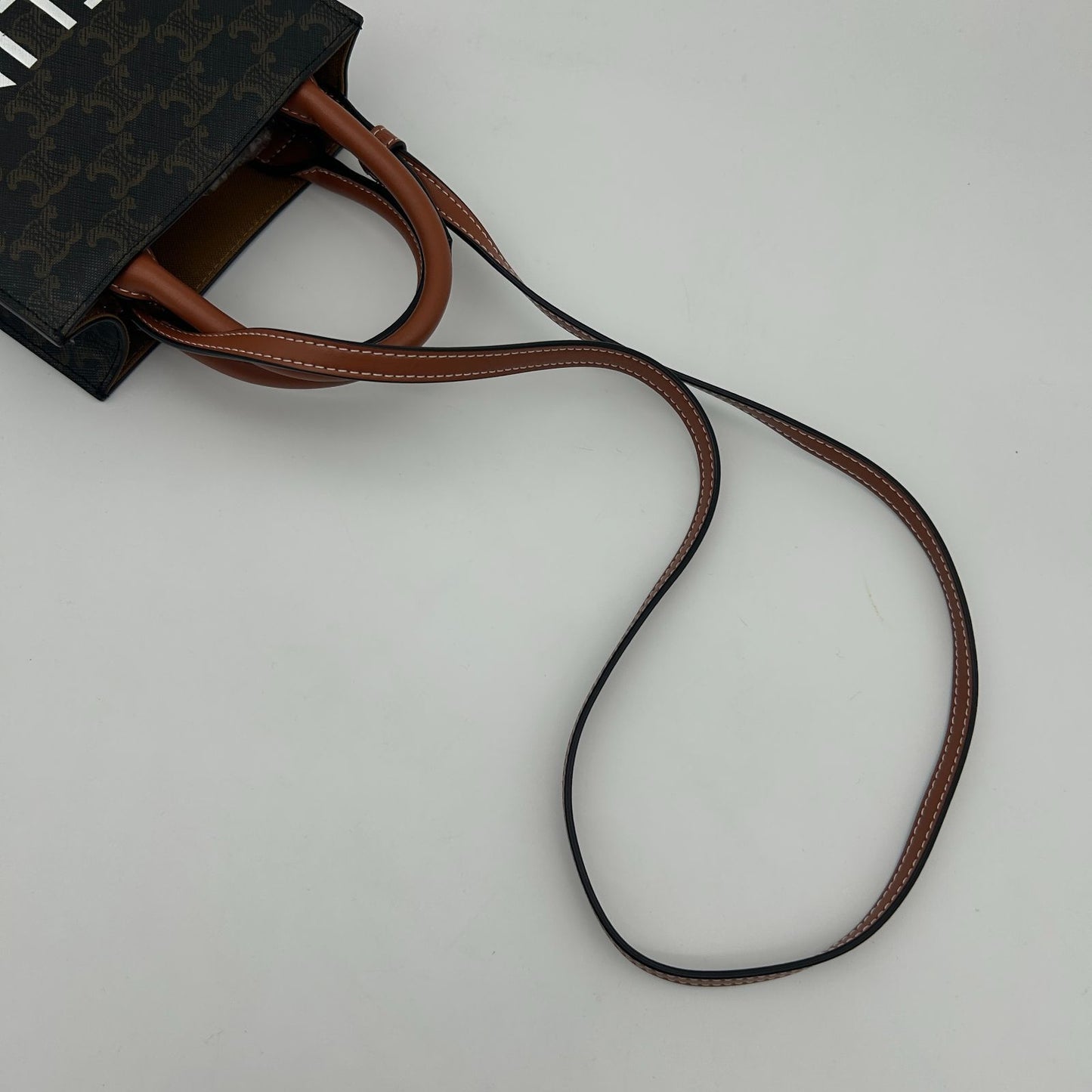 Celine Mini Barty Calcaba 2-Way Shoulder Bag Triomphe Canvas Tan Dark Brown — view 5