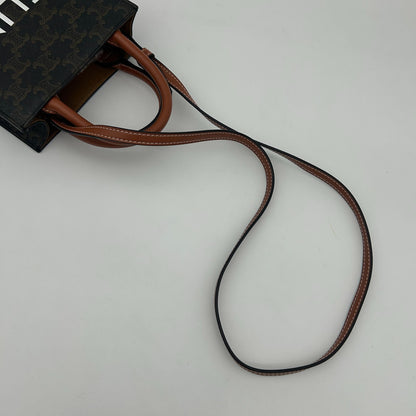 Celine Mini Barty Calcaba 2-Way Shoulder Bag Triomphe Canvas Tan Dark Brown — view 5