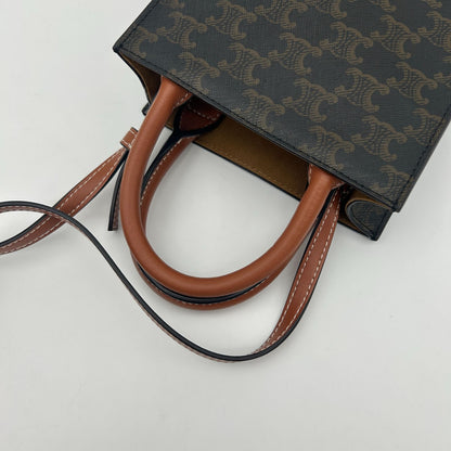 Celine Mini Barty Calcaba 2-Way Shoulder Bag Triomphe Canvas Tan Dark Brown — view 7
