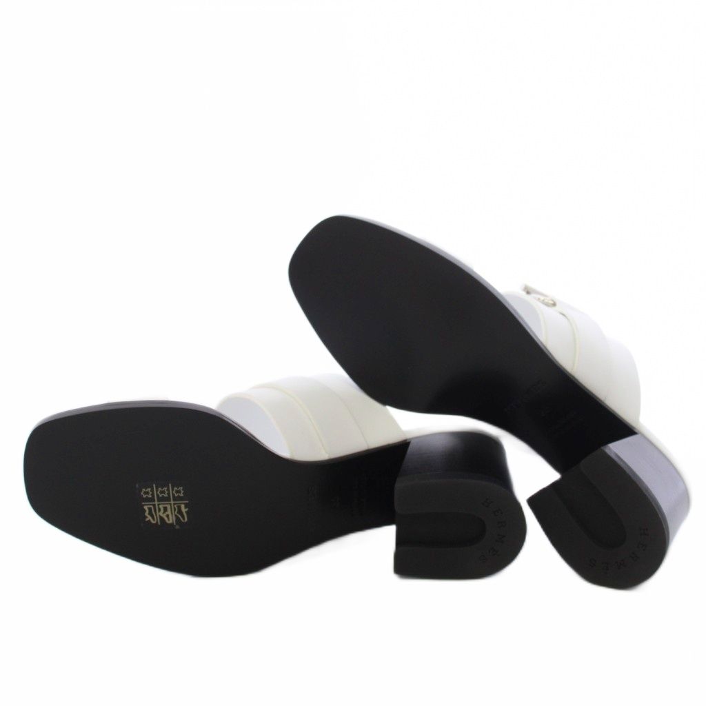 Hermes Glenan Sandals Square Toe Chunky Heels Leather 35 White BB — view 6