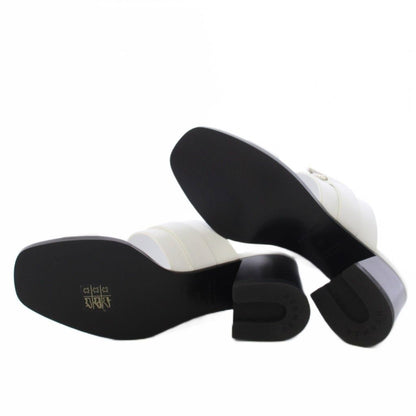 Hermes Glenan Sandals Square Toe Chunky Heels Leather 35 White BB — view 6
