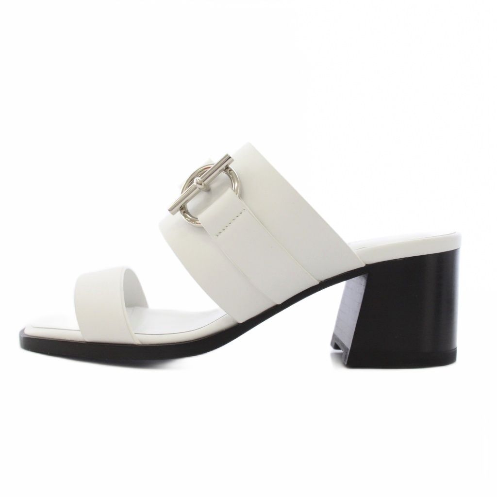 Hermes Glenan Sandals Square Toe Chunky Heels Leather 35 White BB — view 2