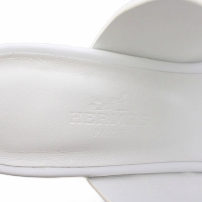 Hermes Glenan Sandals Square Toe Chunky Heels Leather 35 White BB — view 7