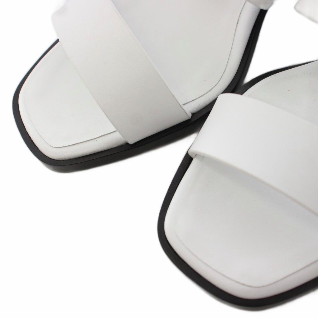 Hermes Glenan Sandals Square Toe Chunky Heels Leather 35 White BB — view 4