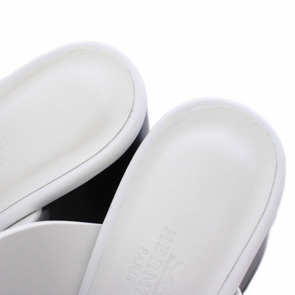 Hermes Glenan Sandals Square Toe Chunky Heels Leather 35 White BB — view 5