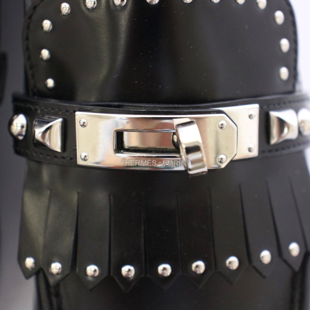 Hermes Destin Loafers Ro Heels Fringe Studs Decoration 34 Black BB — view 8