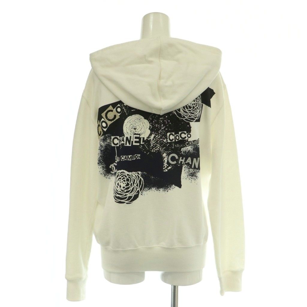 Chanel Coco Graffiti Logo Zip Up Hoodie Cotton XS White — view 2