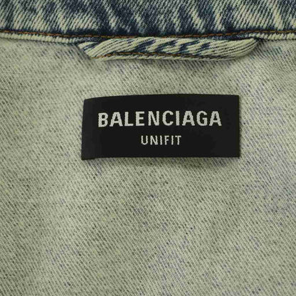 Balenciaga Twisted Sleeve Distressed Denim Jacket Cotton XS Light Blue NR — view 6