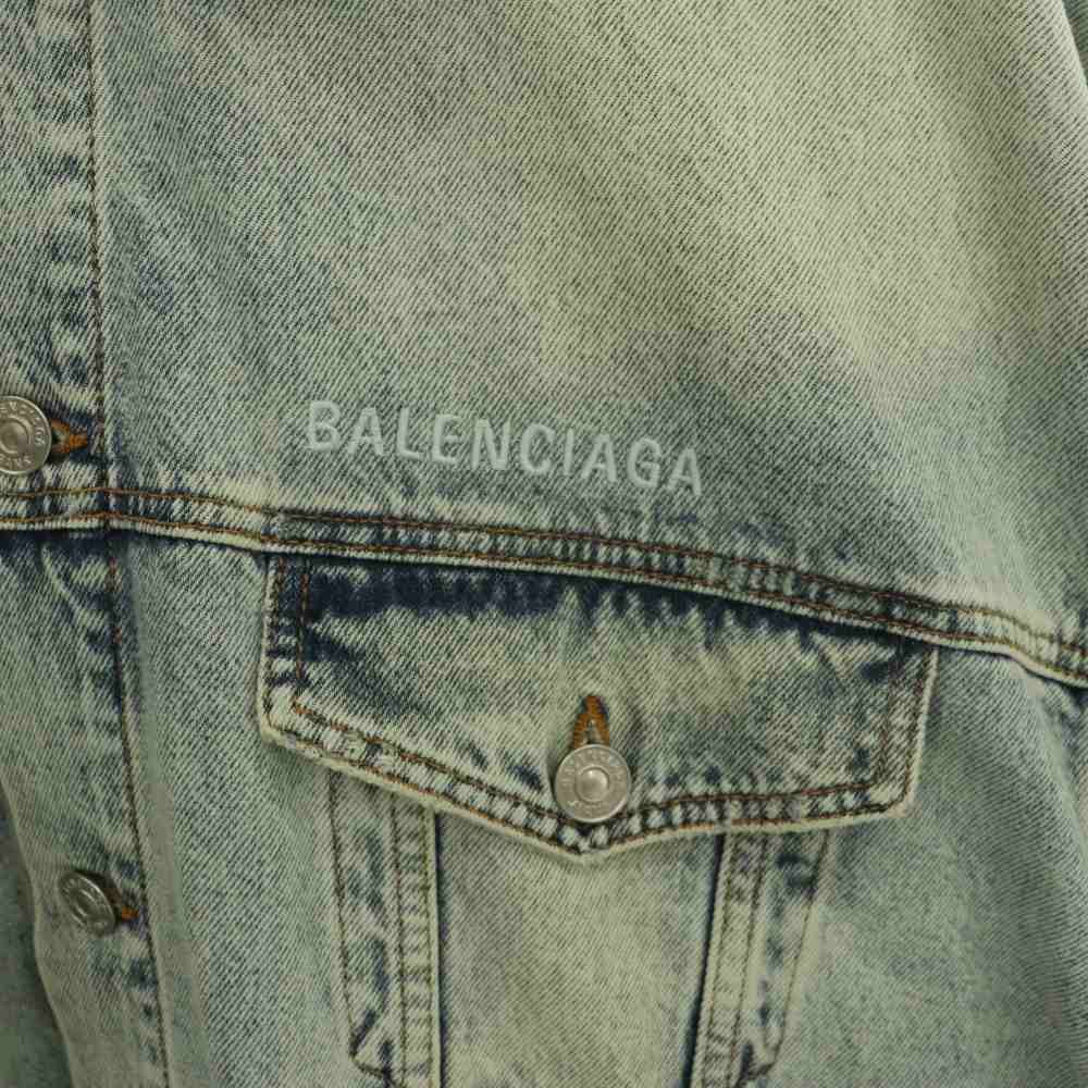 Balenciaga Twisted Sleeve Distressed Denim Jacket Cotton XS Light Blue NR — view 4