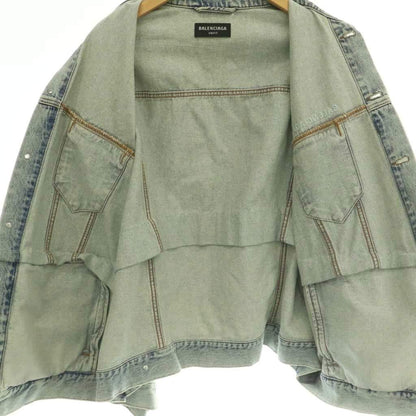 Balenciaga Twisted Sleeve Distressed Denim Jacket Cotton XS Light Blue NR — view 3