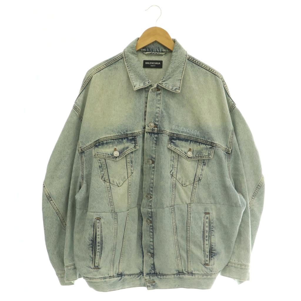Balenciaga Twisted Sleeve Distressed Denim Jacket Cotton XS Light Blue NR