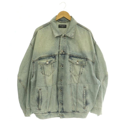 Balenciaga Twisted Sleeve Distressed Denim Jacket Cotton XS Light Blue NR