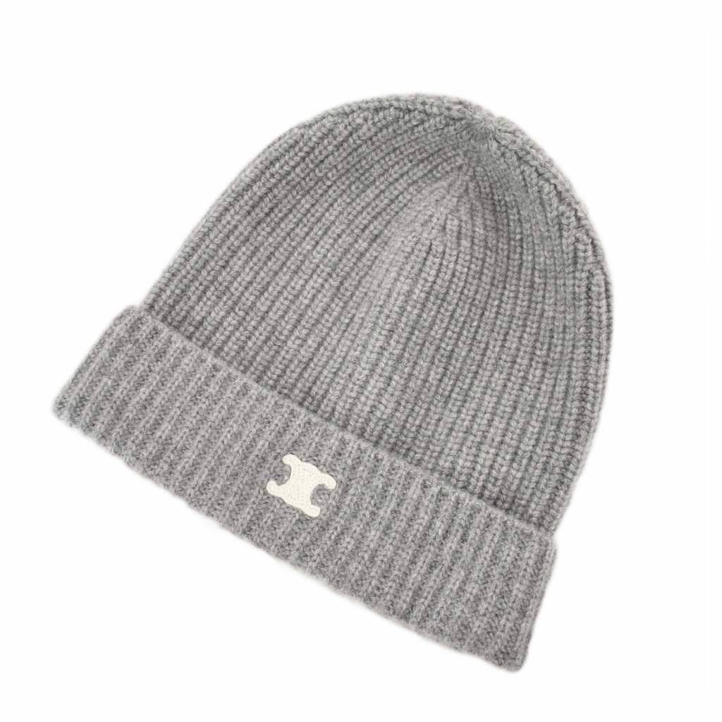 Celine Triomphe Heritage Cashmere Knit Hat Beanie TU Gray — view 5