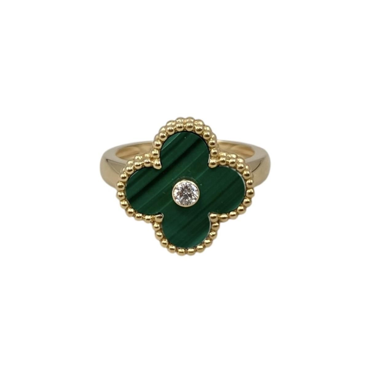 Van Cleef & Arpels Ring Vintage Alhambra 52 Yellow Gold Malachite Diamond Green