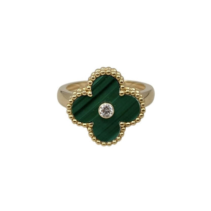 Van Cleef & Arpels Ring Vintage Alhambra 52 Yellow Gold Malachite Diamond Green
