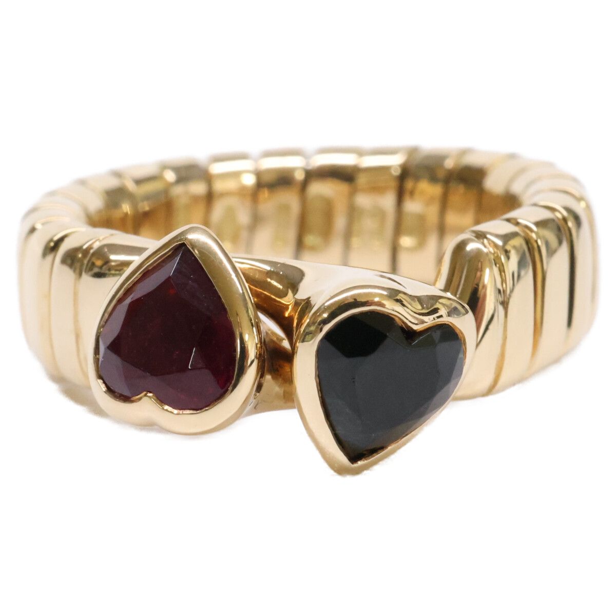 Bvlgari Polished Tubogas Heart Pink Tourmaline Peridot No 10 Ring