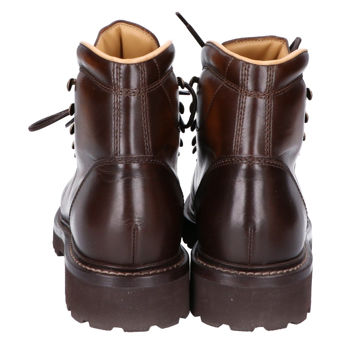 Brunello Cucinelli Brown Cafe Calfskin Lace Up Mountain Boots — view 3