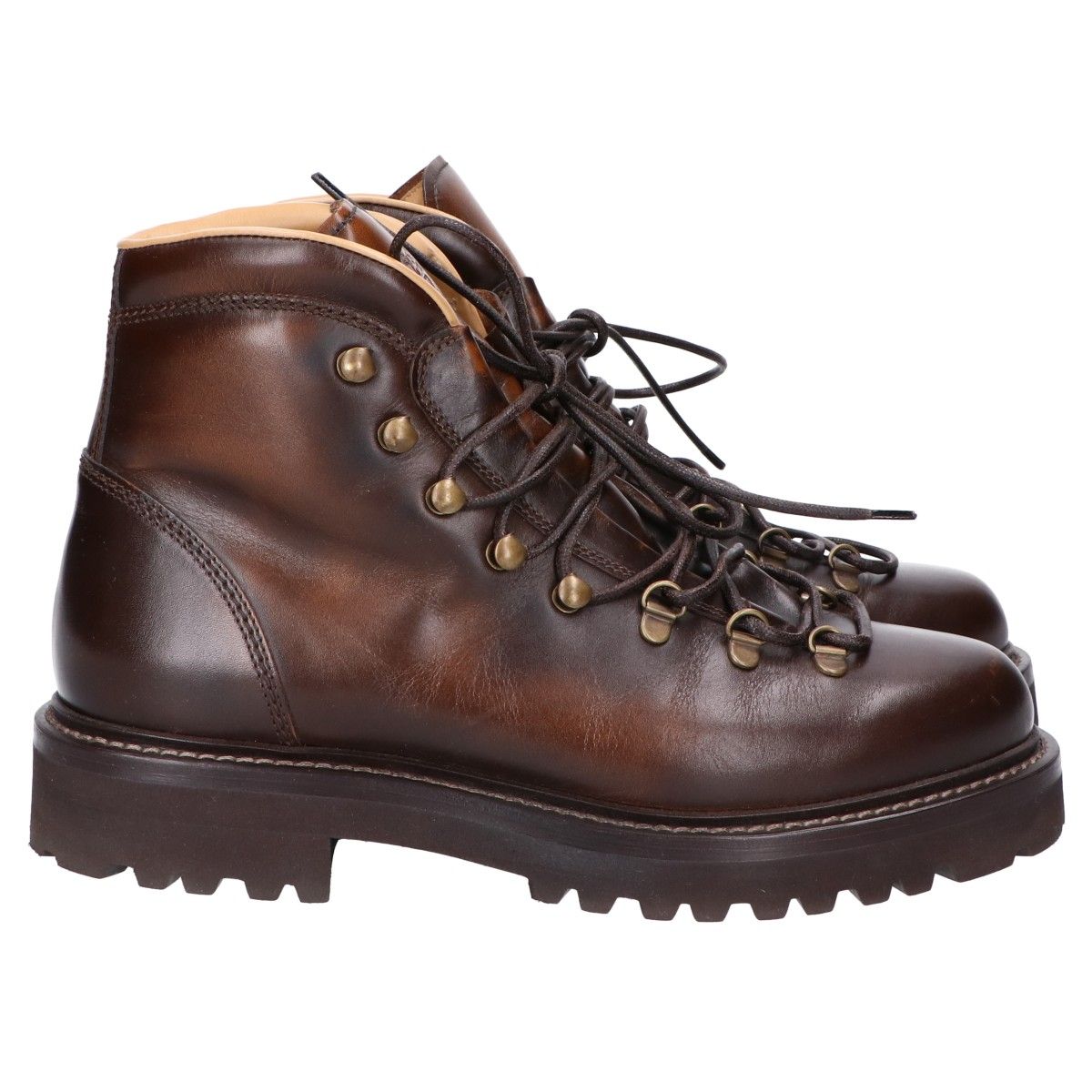 Brunello Cucinelli Brown Cafe Calfskin Lace Up Mountain Boots — view 4