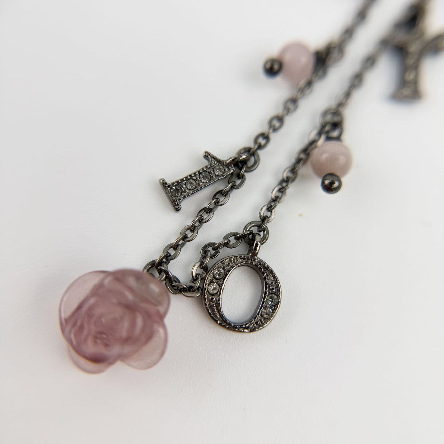 Dior Necklace Metal Rhinestone Silver Pink Vintage — view 4