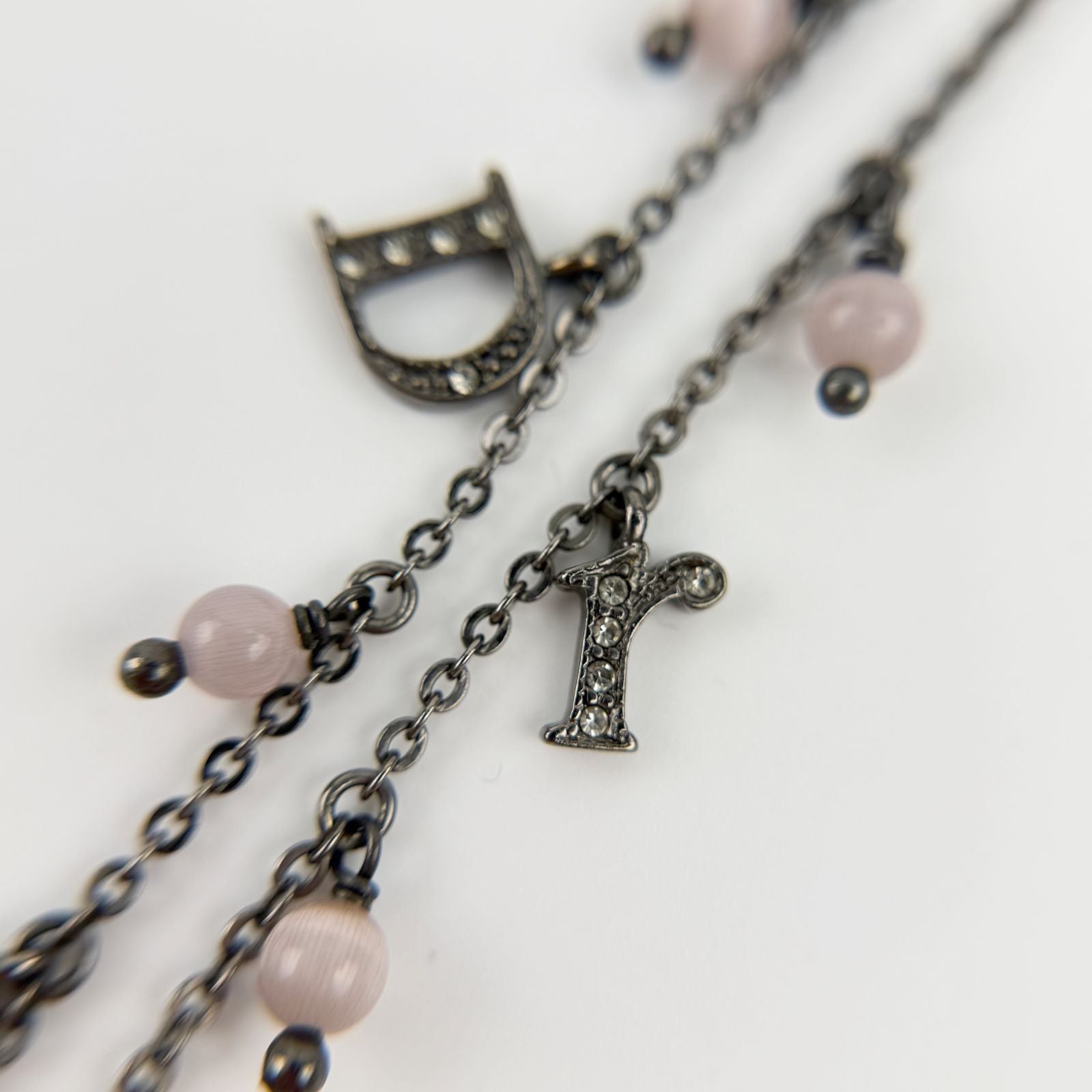 Dior Necklace Metal Rhinestone Silver Pink Vintage — view 5