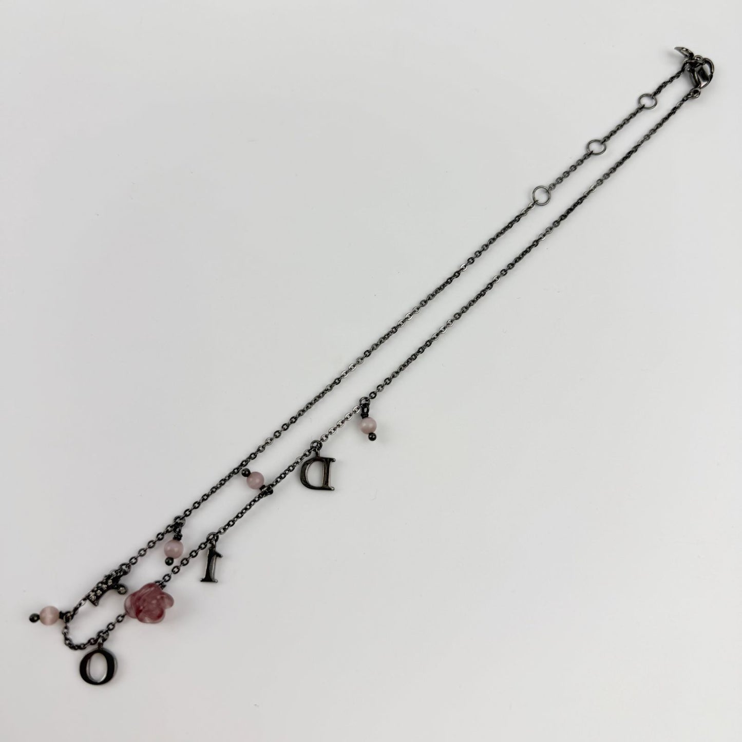 Dior Necklace Metal Rhinestone Silver Pink Vintage — view 3