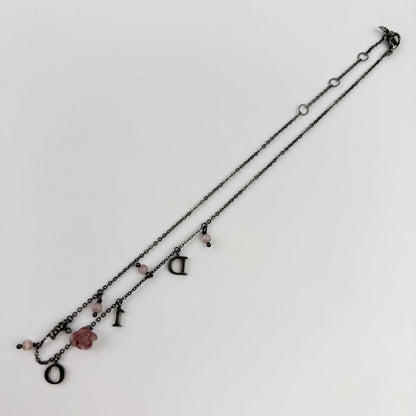 Dior Necklace Metal Rhinestone Silver Pink Vintage — view 3