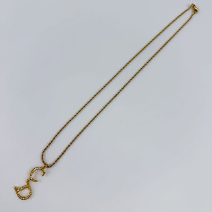Dior CD Logo Necklace Metal Rhinestone Gold Vintage — view 2