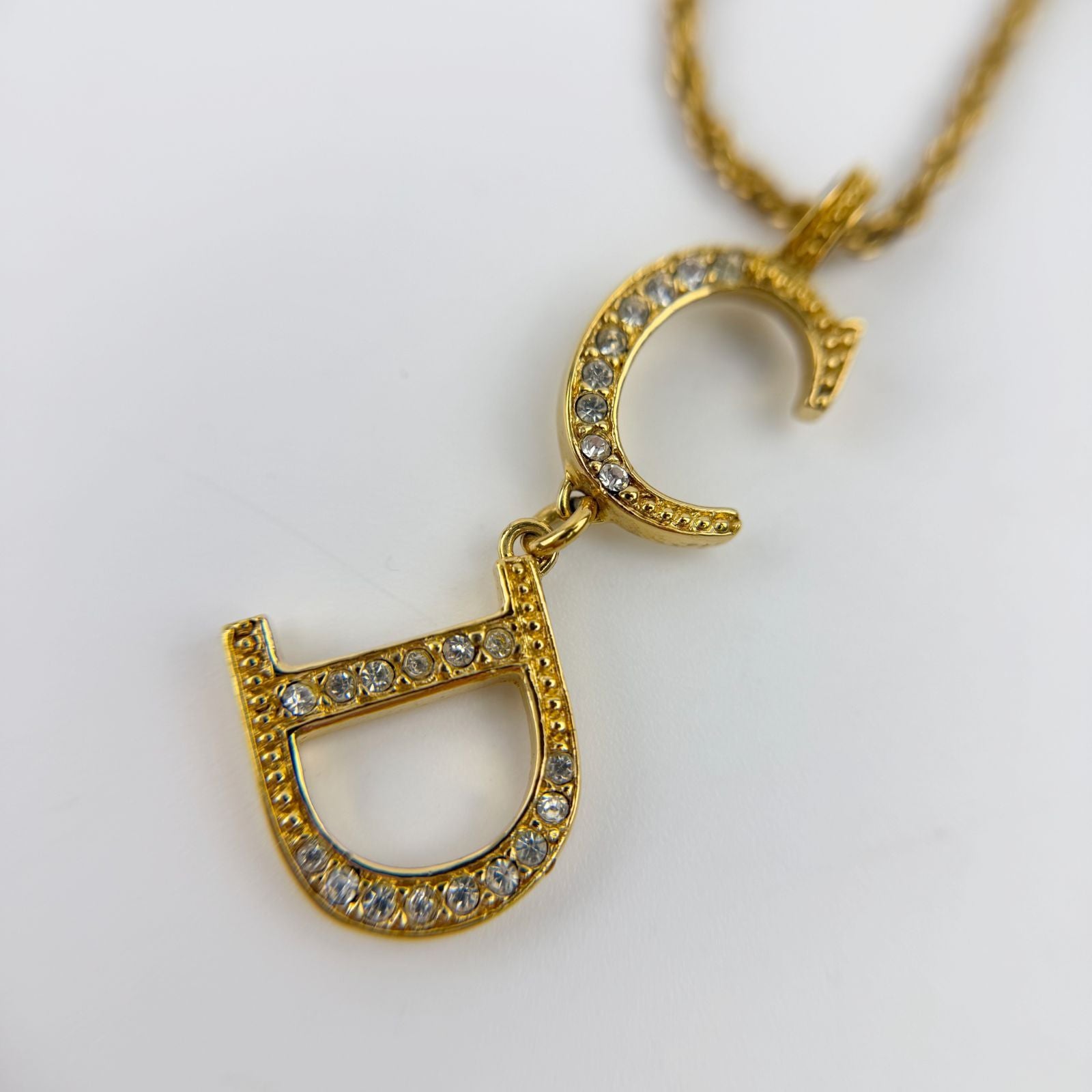 Dior CD Logo Necklace Metal Rhinestone Gold Vintage — view 4