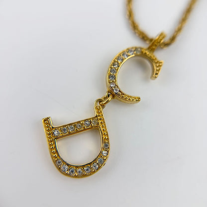 Dior CD Logo Necklace Metal Rhinestone Gold Vintage — view 4