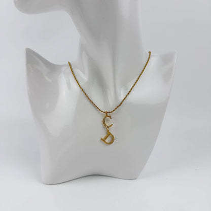 Dior CD Logo Necklace Metal Rhinestone Gold Vintage