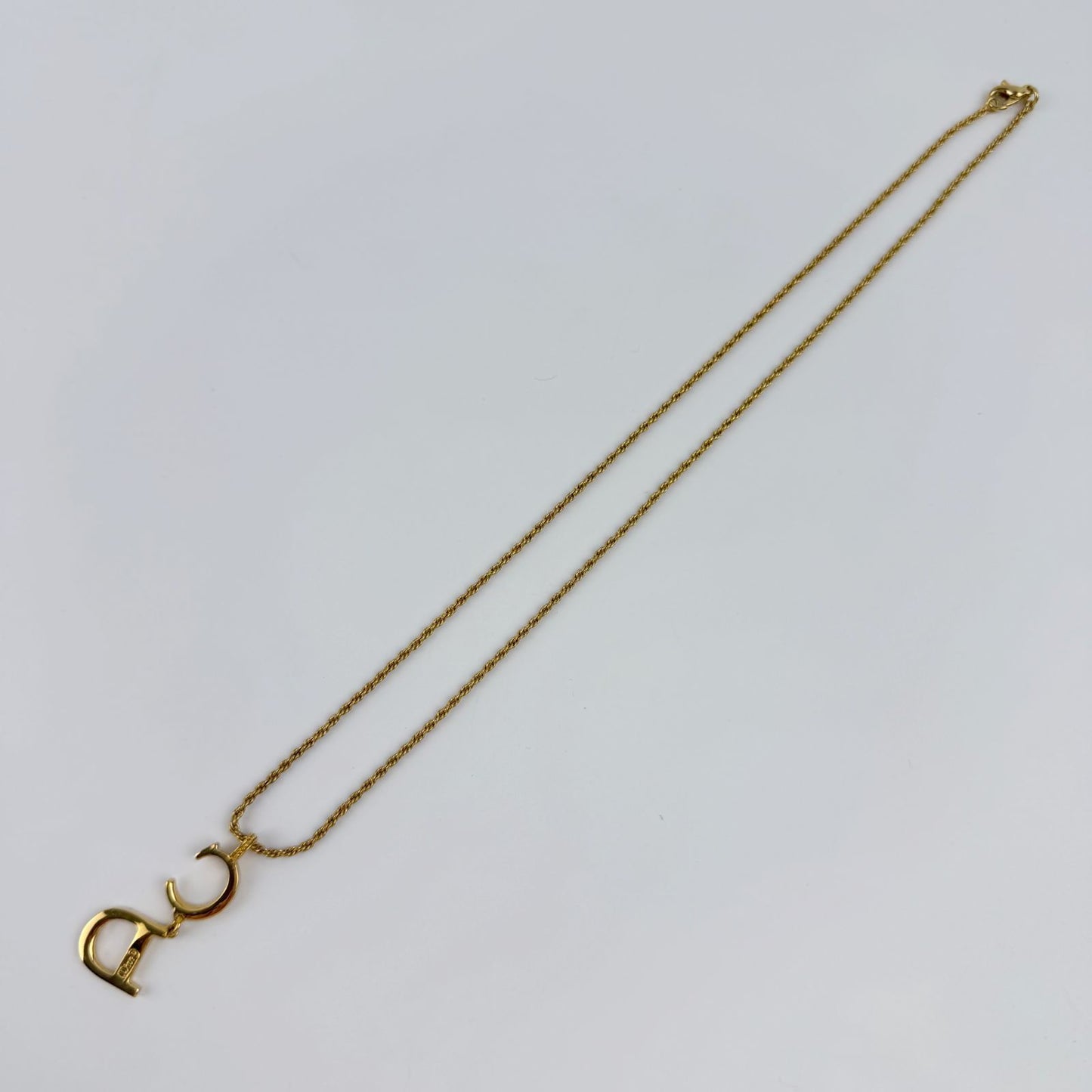 Dior CD Logo Necklace Metal Rhinestone Gold Vintage — view 3