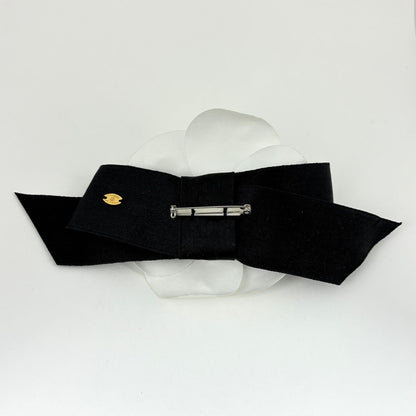 Chanel Camellia Brooch Corsage Flower Ribbon Fabric White Black — view 2