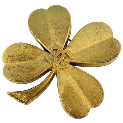 Chanel CC Logo Brooch Clover Gold Plated