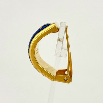 Hermes Enamel Earrings Gold Plated Blue — view 2