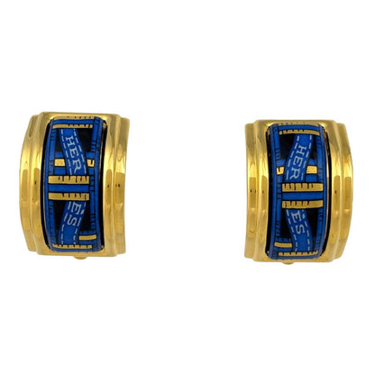 Hermes Enamel Earrings Gold Plated Blue