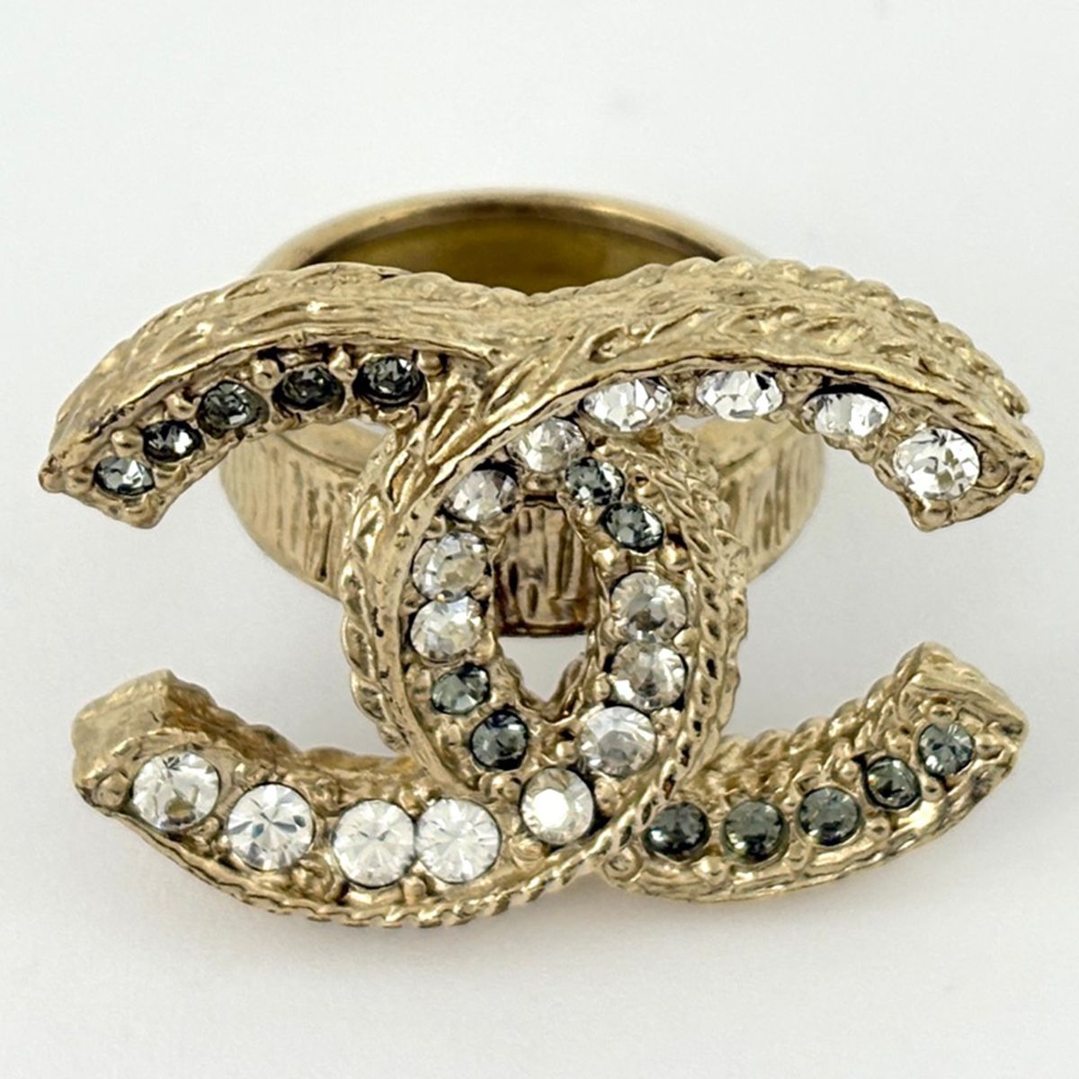 Chanel CC Logo Rhinestone Ring Gold Plated — view 2