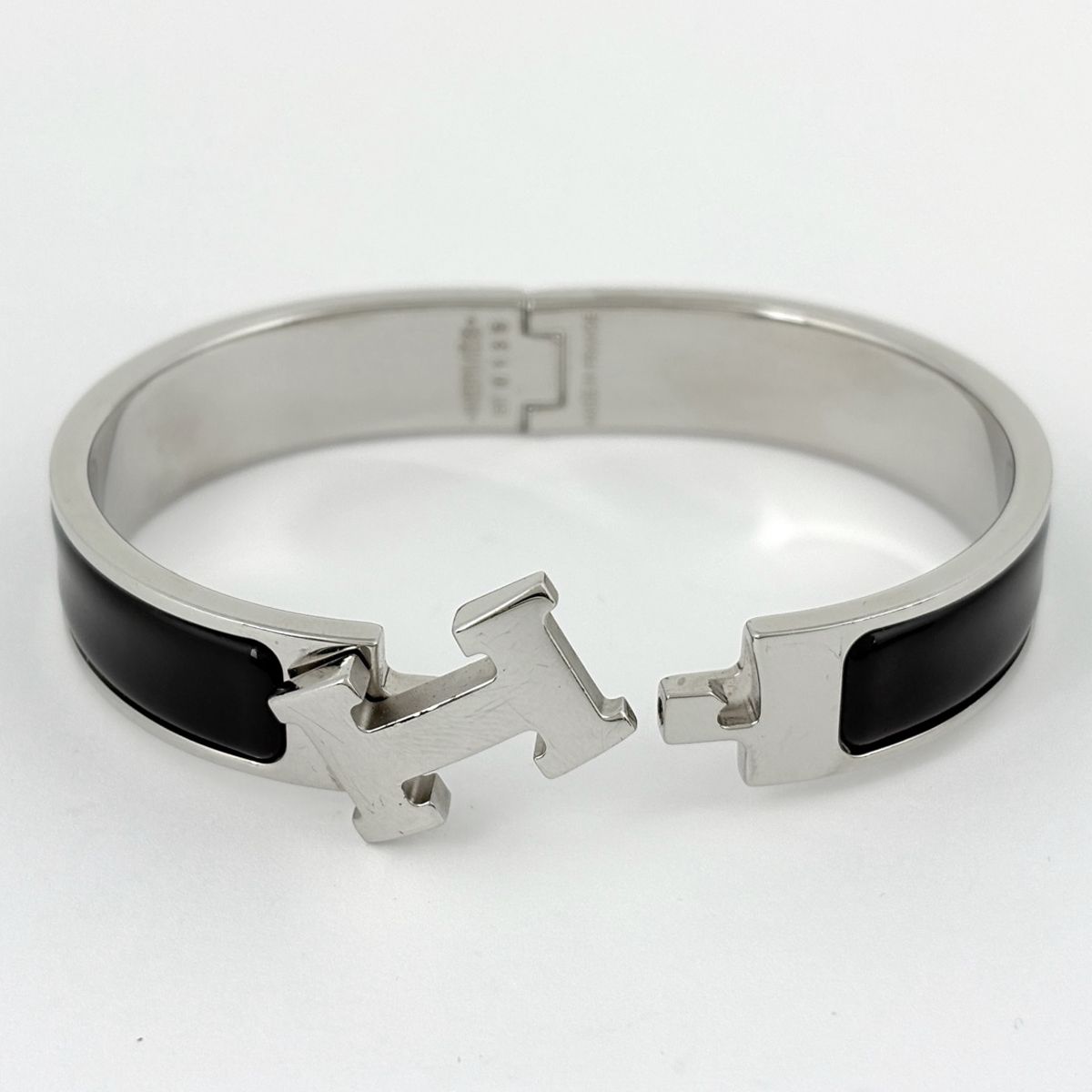 Hermes Clic Enamel Bracelet Clac Bangle Metal Silver Black — view 2