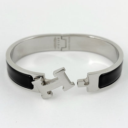 Hermes Clic Enamel Bracelet Clac Bangle Metal Silver Black — view 2